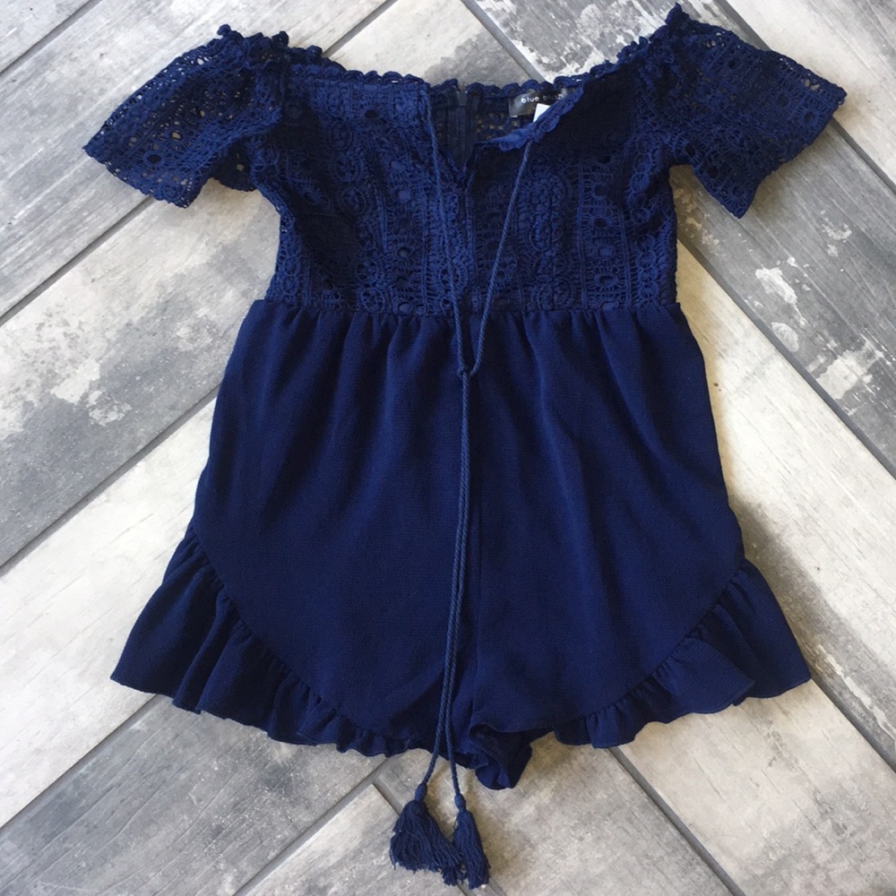 Blue blush off the shoulder romper